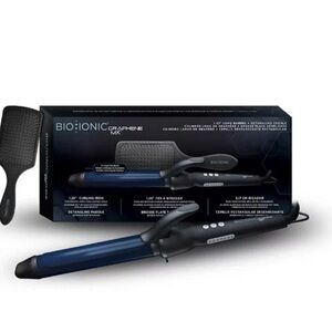 ✨New✨ Bio Ionic Graphene MX 1.25” Long Barrel Curling Iron + Detangling Paddle